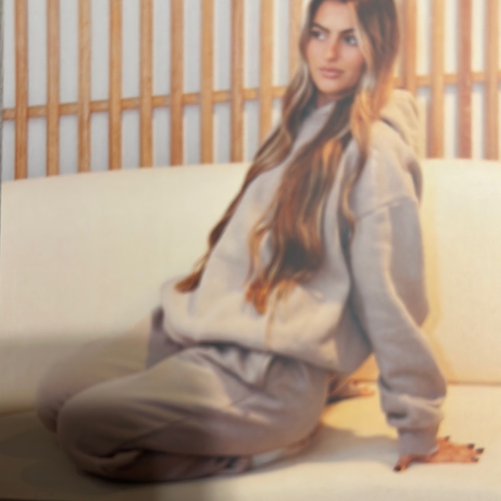 Comfrt Beige Hoodie and Sweatpants Set- color bark